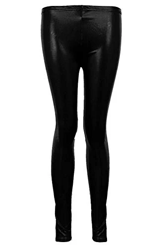 Ladies Metallic Shiny Wet Look PVC Women's Disco Pants Sexy Dance Leggings [Black, SM]