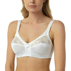 ® Ladies Non Wired Firm Control Soft Cup Satin Lace Brassieres - Womens Non-Wired Extra Supportive Non Padded Underwear Bra(White,40D)