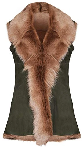 Ladies Olive Women's Soft Real Toscana Sheepskin Leather Gilet Waistcoat S