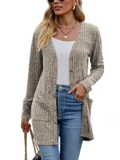Ladies Open Front Long Cardigans with Pockets for Women Cosy Loose Open Front Sweater Jumper Coat (S, Khaki) Ladies Open Front Long Cardigans with Pockets for Women Cosy Loose Open Front Sweater Jumper Coat (S, Khaki)