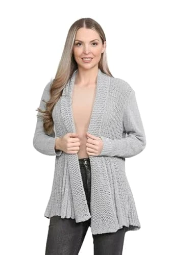 Ladies Open Knitted Waterfall Knee Length Cotton Pleated Women Summer Cardigan Size 10-24 Light Grey