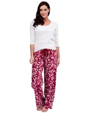 Ladies Owl and Blossom Print Pyjama Set (UK 12-14, Cream/Red)