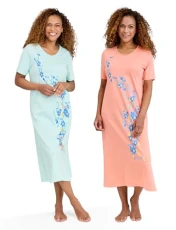 | Ladies | Pack of 2 Nightdresses for Women | Short Sleeve Nighties | Comfortable Sleepwear | Cotton Nightdress | Aqua Pink