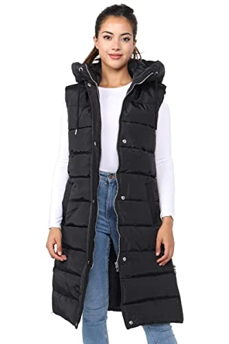 Ladies Padded Gilet Longline Hooded Jacket Quilted Winter Wear Long Hooded Side Split Puffer Long Bo