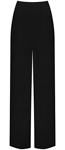 Ladies Palazzo Wide Leg Flared Elasticated Stretch Plus Size Plain Trousers Black 20/22