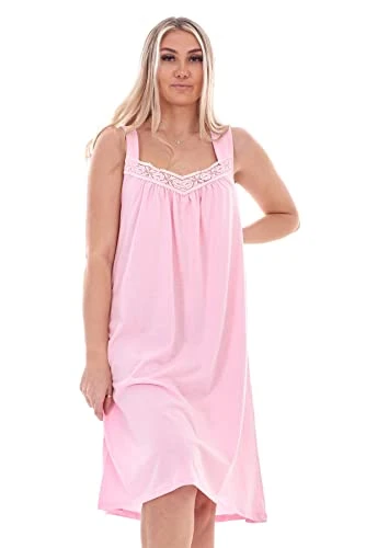 Ladies Plain Nightwear Nightdress Lace Sleeveless Strap Short Plus Nightshirt Pink