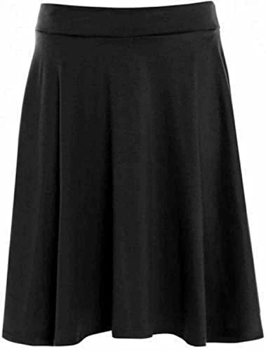 Ladies Plain Printed Swing Skater Midi Skirt Black 16