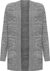 Ladies Plus Cable Knitted Open Pocket Cardigan Chunky Long Sleeve Granddad Grey