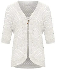 Ladies Plus Crochet Knitted Open Tied Cardigan Short Sleeve Shrug Top Size 16-26 White