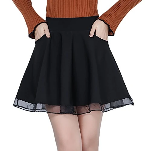 Ladies Plus Size Floral Lace Mesh Skater Skirt Womens Flare Mini Skirt for EACH SEASON Black M