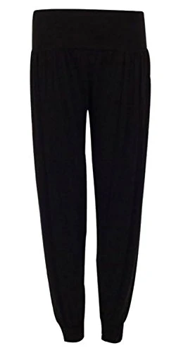Ladies Plus Size Harem Trousers Womens Full Leggings Stretch Pants - Black 12/14