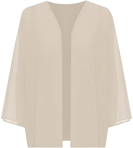 Ladies Plus Womens Plain 3/4 Sleeve Open Kimono Bolero Shrug Cardigan Top Size 12-22 (12-14, Cream)