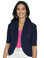 Ladies | Pointelle Shrug | Navy Ladies | Pointelle Shrug | Navy