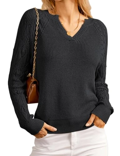 Ladies Polo Long Sleeve V-Neck Plain Jumpers for Women Top Black XL-1