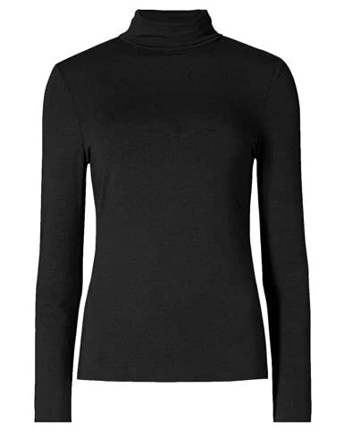 Ladies Polo Roll Neck top Long Sleeve Jumper (Black, 10, Numeric_10)