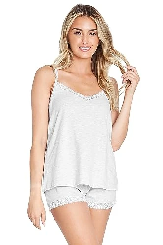 Ladies Pyjamas, Cotton Women’s Nightwear S-XL, 2 Piece Ladies Pjs Set (Grey, S)