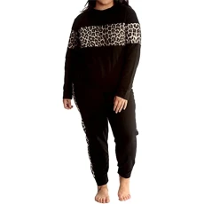 Ladies Pyjamas Leopard Print Women's Nightwear Two Piece Long Sleeves Plus Size Womens Tracksuit Gym Wear Casual Sweatshirt Lounge Wear Sets For Women UK Black 20