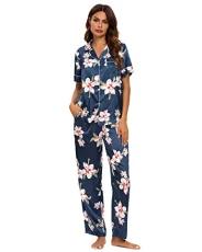 Ladies Pyjamas Set Satin Long Sleeve & Long Bottom Sleepwear Comfy Soft Button Down Pjs Loungewear Nightwear for Women Girls Ladies Pyjamas Set Satin Long Sleeve & Long Bottom Sleepwear Comfy Soft Button Down Pjs Loungewear Nightwear for Women Girls