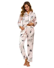 Ladies Pyjamas Set Satin Long Sleeve & Long Bottom Sleepwear Comfy Soft Button Down Pjs Loungewear Nightwear for Women Girls Ladies Pyjamas Set Satin Long Sleeve & Long Bottom Sleepwear Comfy Soft Button Down Pjs Loungewear Nightwear for Women Girls