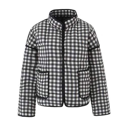 Ladies Quilted Jackets Cotton Womens Puffer Coat Floral Print Ethnic Style Short Padded Coats Ladies Open Front Comfortable Cardigans Outerwear Fall Winter Coat for Women Outer Jacket