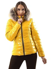 Ladies Quilted Wet Look Coat Yellow Size 14