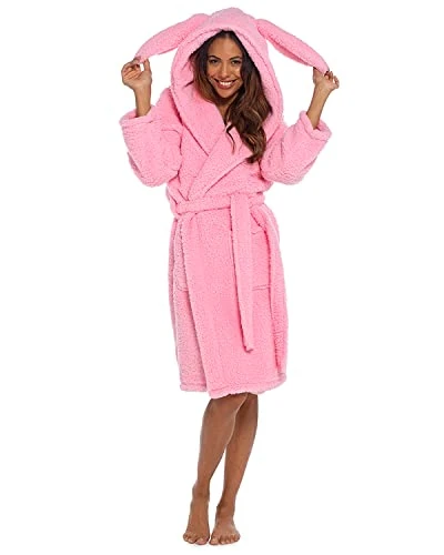 Ladies Rabbit Fleece Dressing Gown LN1675 Pink 16-18