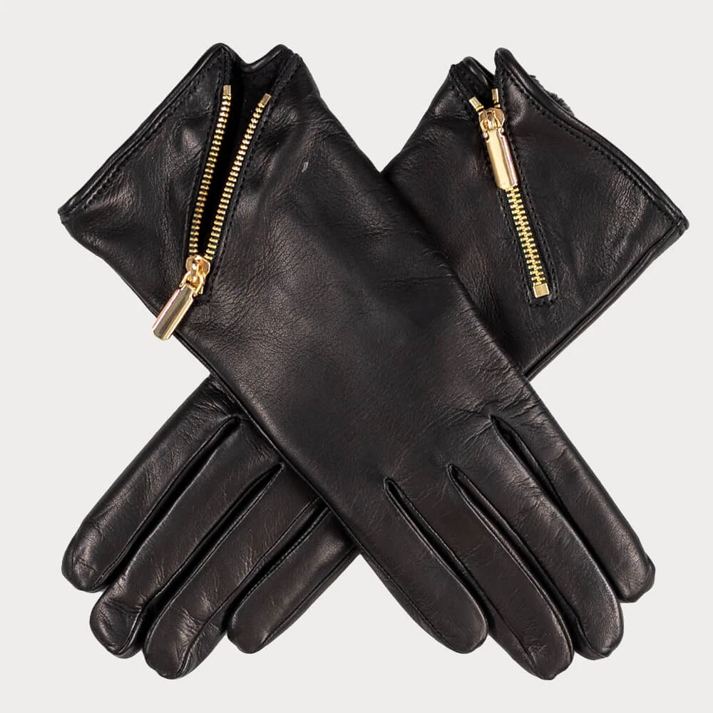 Ladies Rabbit Fur Lined Gloves with Zip