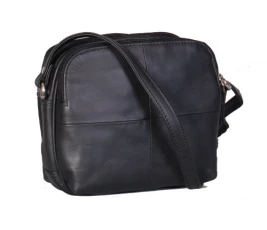 Ladies Real Leather Cross Body Bag Womens Organiser Shoulder Bag 'BARI' BLACK 19x17x9cm Ladies Real Leather Cross Body Bag Womens Organiser Shoulder Bag 'BARI' BLACK 19x17x9cm