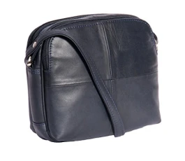 Ladies Real Leather Cross Body Bag Womens Organiser Shoulder Bag 'BARI' NAVY BLUE 19x17x9cm