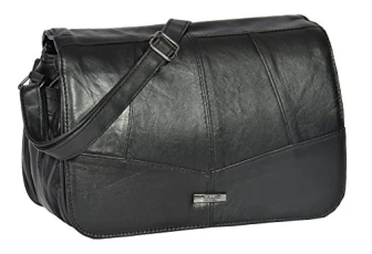 Ladies Real Leather Cross Body Organiser Satchel Messenger Shoulder Bag HOL971 Black