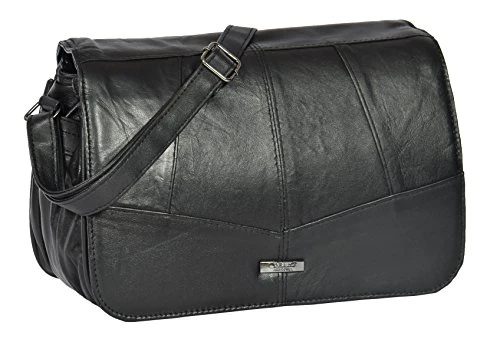 Ladies Real Leather Cross Body Organiser Satchel Messenger Shoulder Bag HOL971 Black