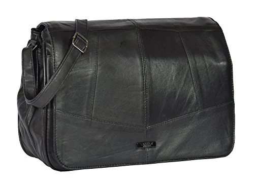 Ladies Real Leather Large Cross Body Organiser Messenger Shoulder Bag HOL975 Black
