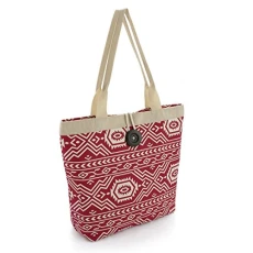 Ladies Red and cream colour print bag with button fashion tote bag lined