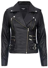 Ladies Retro Black 100% Nappa Leather Biker Jacket M