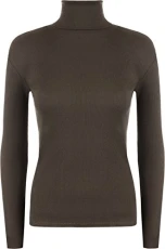 Ladies Ribbed Stretch Polo Neck Top Womens - Dark Brown - 12/14