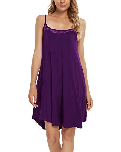 Ladies Satin Strappy Nightdress Mini Nightwear Satin Silk Babydoll Lingerie for Women Purple Medium