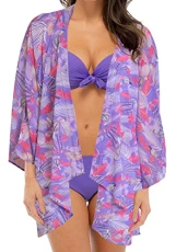 Ladies Semi-Sheer Floral Kimono Wrap Top Purple Small