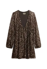 Ladies Sequin Wrap Mini Dress, Bronze Mega Sequins, 12