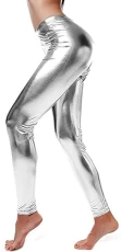 Ladies Shiny Metallic Leggings Women Liquid Disco Adult Fancy Dress Costume Outfit Stretch Full Length Pants (as8, Alpha, s, m, Regular, Regular, Silver, S/M)