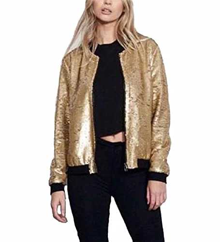 Ladies Shiny Metallic Winter Jacket Women UK Long Sleeve Casual Wear Ladies bomber Jacket Women Part