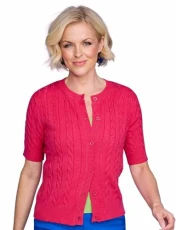 Ladies | Short Sleeve Cable Cardigan | Soft Knitwear with Matching Buttons | Peony Ladies | Short Sleeve Cable Cardigan | Soft Knitwear with Matching Buttons | Peony