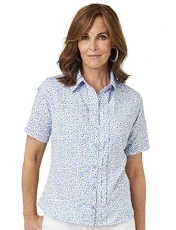 Ladies | Short Sleeve Pintuck Printed Blouse | Blue