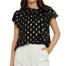 Ladies Short Sleeve Stand Up Collar Tops Summer Lotus Leaf Pullover Tops Black XL Ladies Short Sleeve Stand Up Collar Tops Summer Lotus Leaf Pullover Tops Black XL