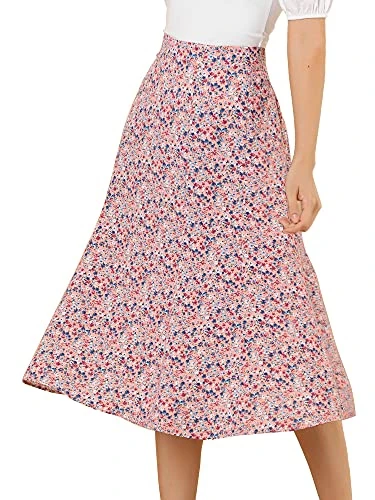 Ladies' Skirt A-Line Floral Print Leave Print Elastic Waist Midi Skirts Pink 12