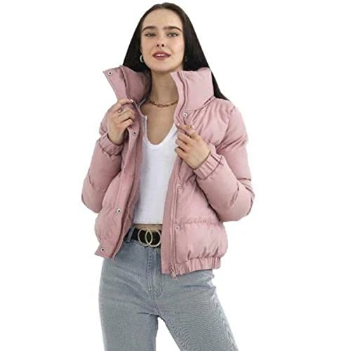 Ladies Slaypeach Padded Short Length Puffer Jacket with Large Collar (10, Dusty Rose)