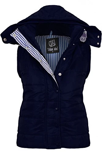 Ladies Sleevless Hooded Quilted Womens Body Warmer Jacket [Navy,14]