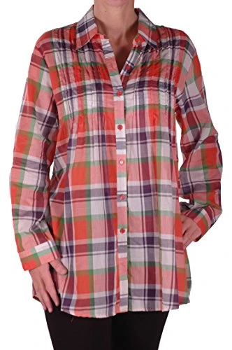 - Ladies Smart Casual Long Womens Check Blouse Shirt Orange XX-Large