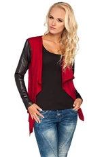 Ladies Smart Jersey Waterfall Cardigan Wet Look Sleeves Cotton Blazer Bolero Style 8079 Crimson 18 UK (XXXL)