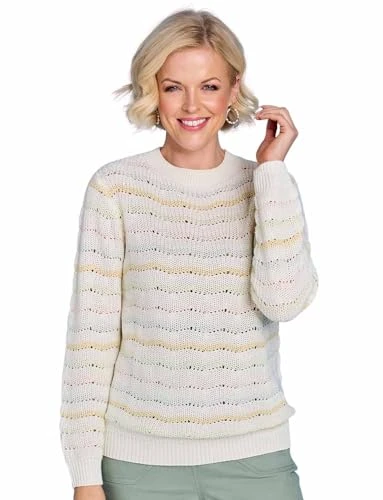 Ladies | Soft Ripple Stitch Cotton-Like Acrylic Jumper | Long Sleeve Sweater | Ivory