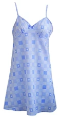 ® Ladies Squares & Hearts Woven 95cm Chemise Summer Nightdress/Nighty [Size 10/12, Colour Blue]